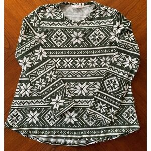 MuMu Mellow Green Fair Isle Long Sleeve Top Medium Nordic Snowflake Shirt